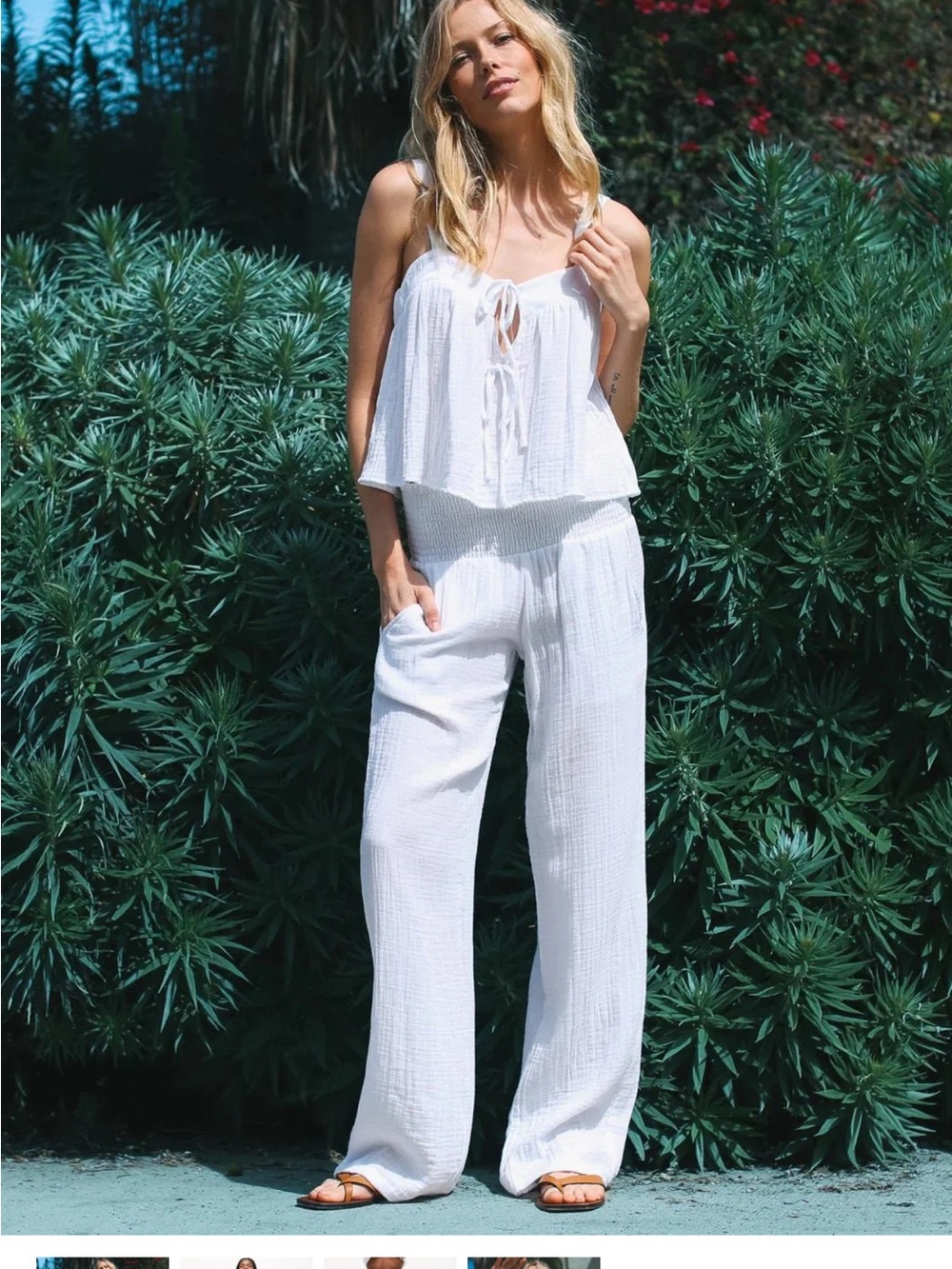 Electric & Rose White Textured Smocked Beach Pants XS
